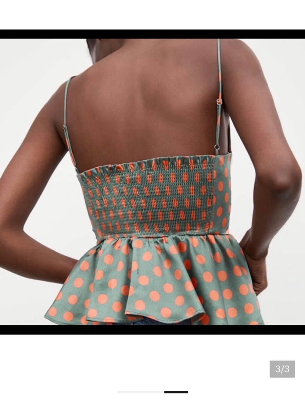 Zara Green Polka Dot Smocked Peplum Camisole with Orange Dots